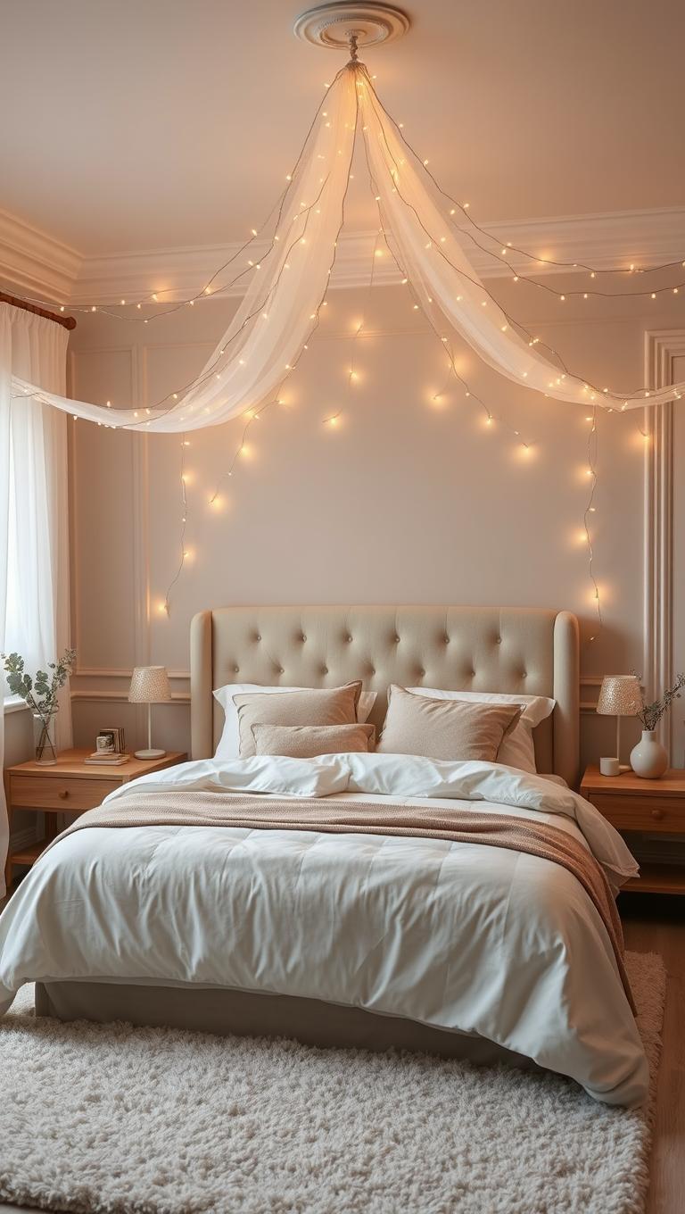 1. Canopy of Fairy Lights Over the Bed