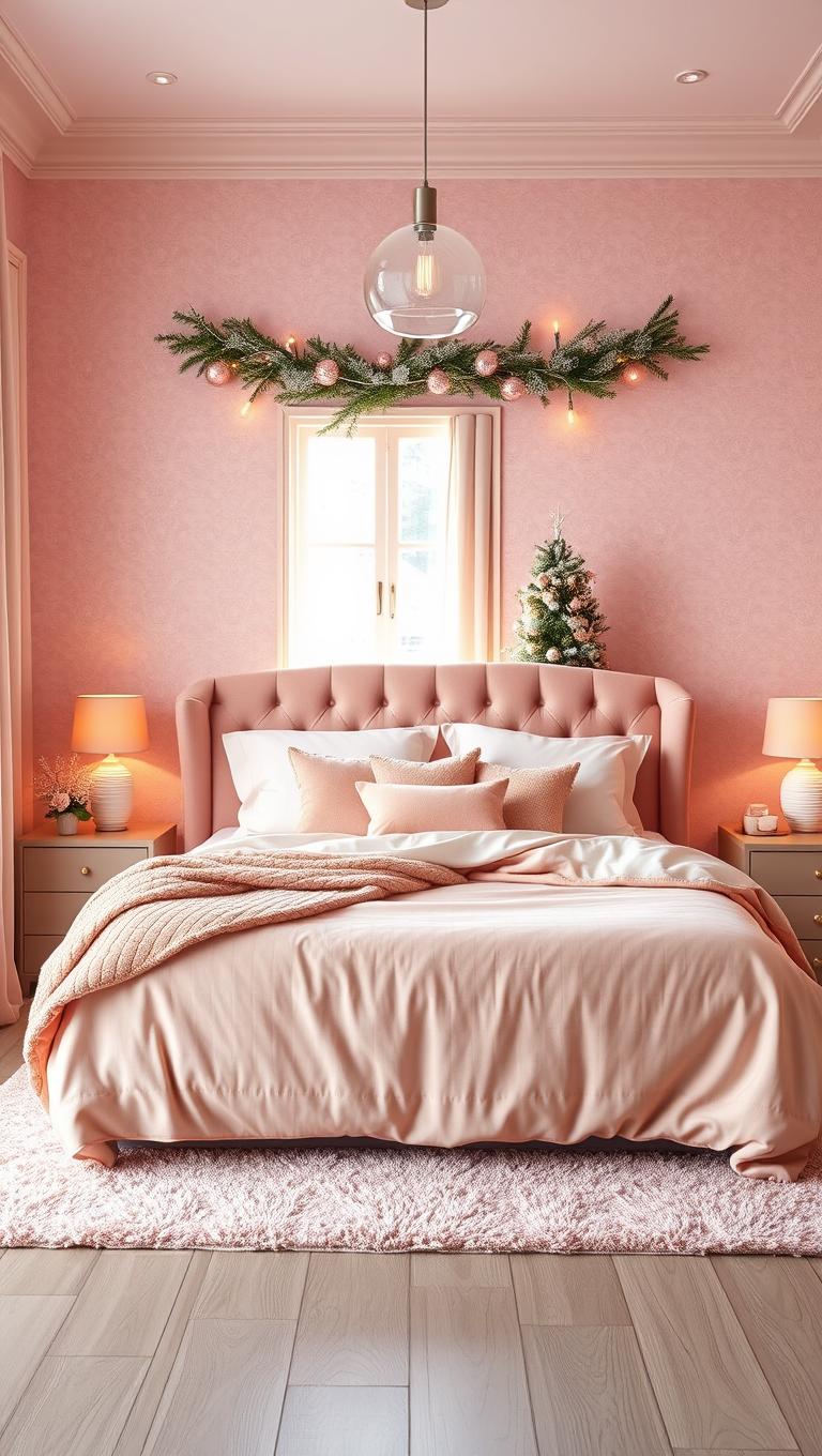 1. Soft Blush Velvet Bedding and Luxe Texture