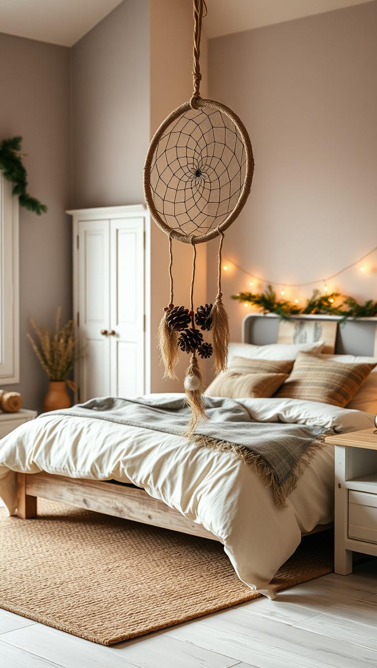 12. Burlap dream catcher with pinecones