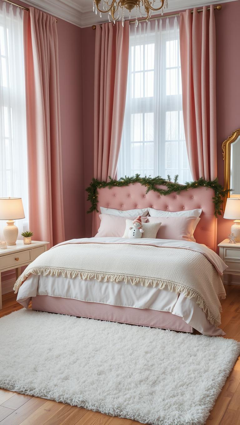 13. Pink Linen Curtains with White Sheer Panels