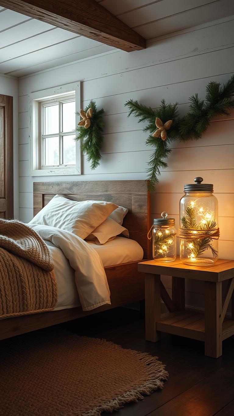 13. Rustic Mason Jar Lanterns by the Bedside