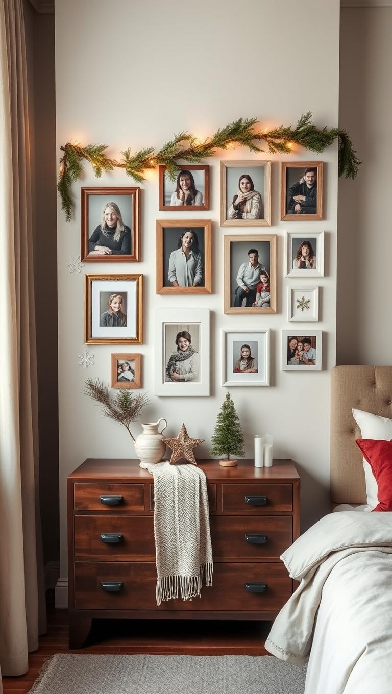 14. Holiday memory wall with framed photos