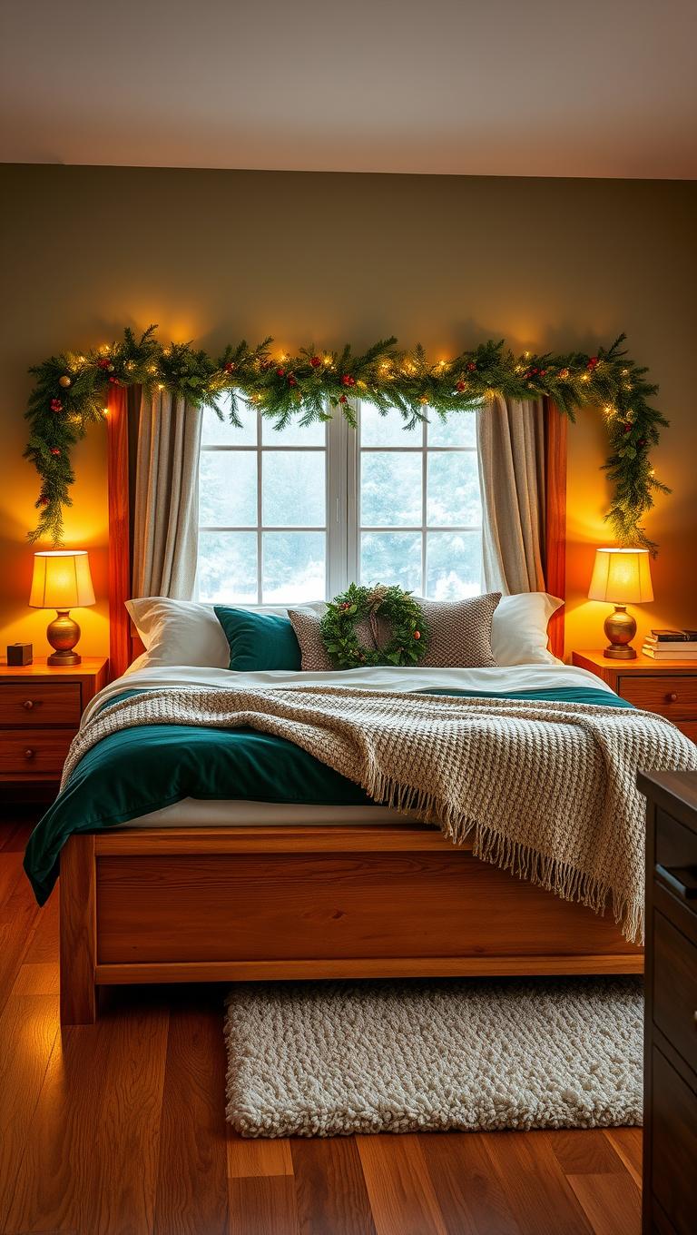 15. Greenery Garland Across Bedframe
