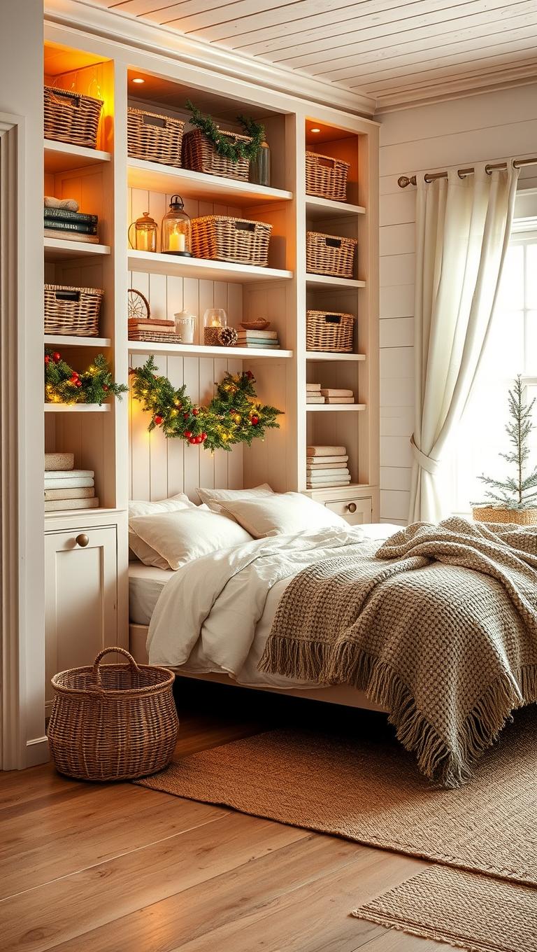 16. Built In Shelves with Wicker Baskets