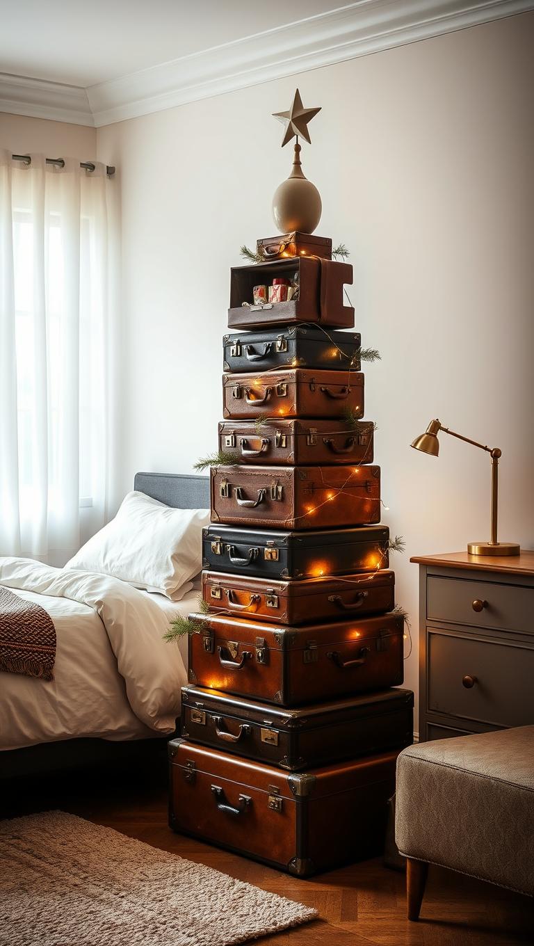 17. Vintage suitcase tree display