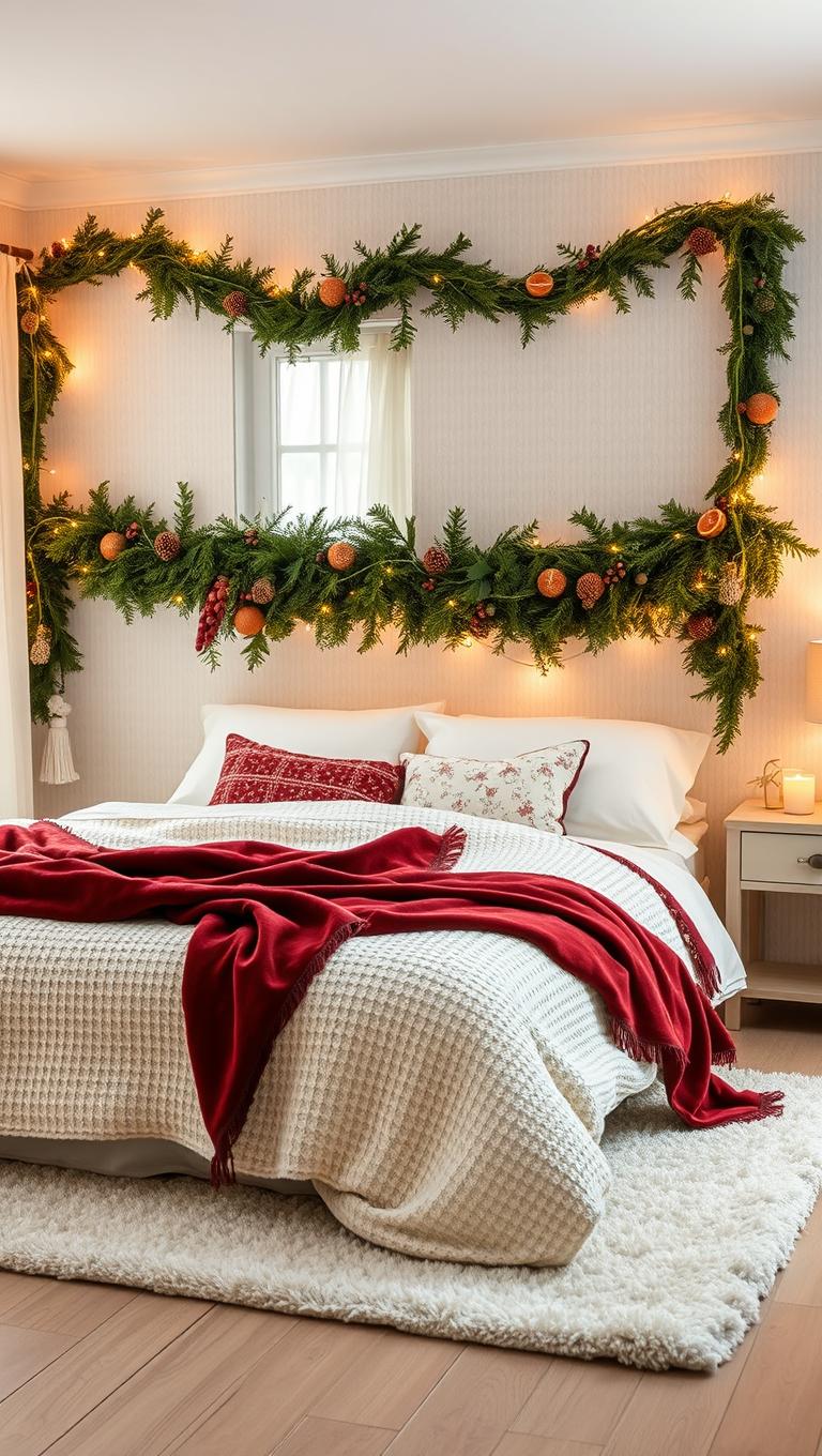 20. Garlands and greenery above the bed