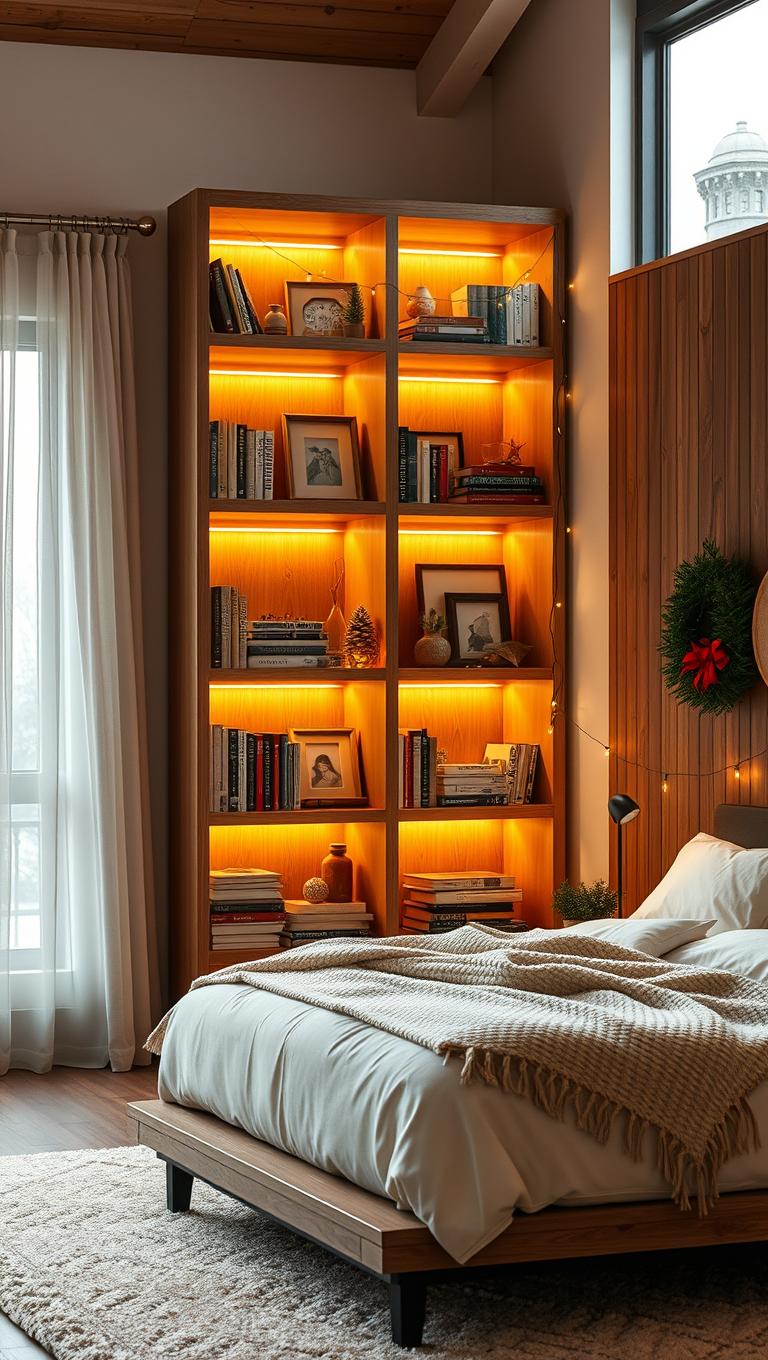 22. Bookshelf Glow with LED Strips