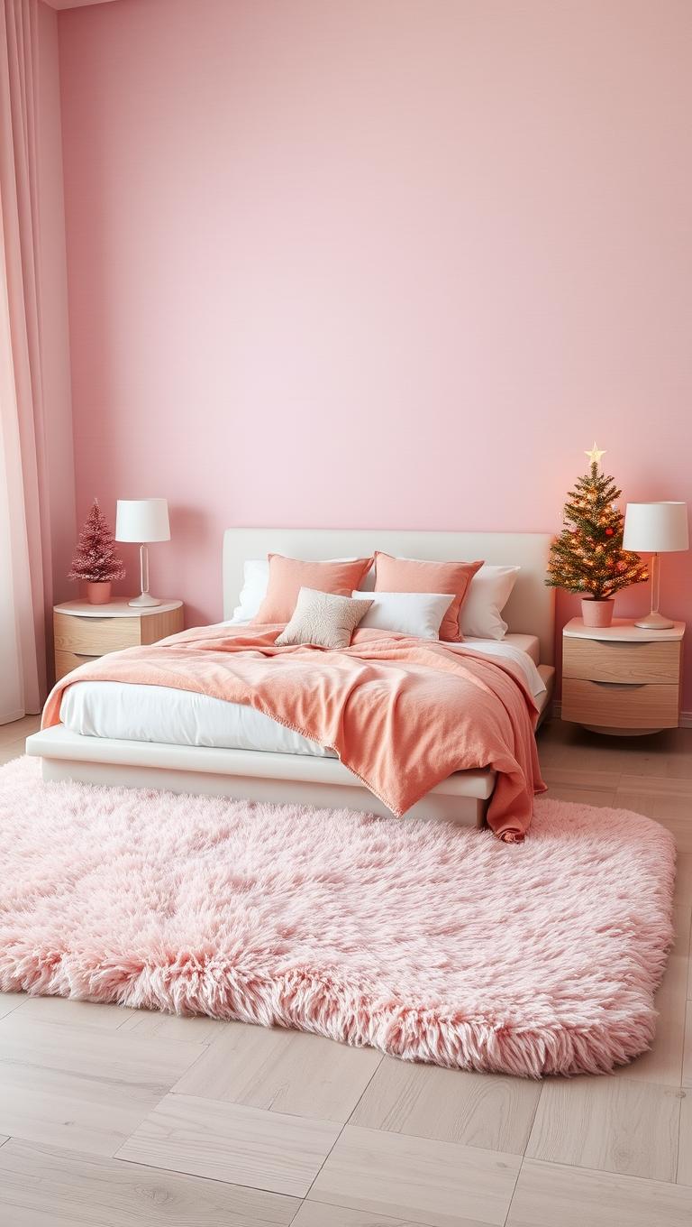 22. Plush Rugs in Blush under a Modern Bed