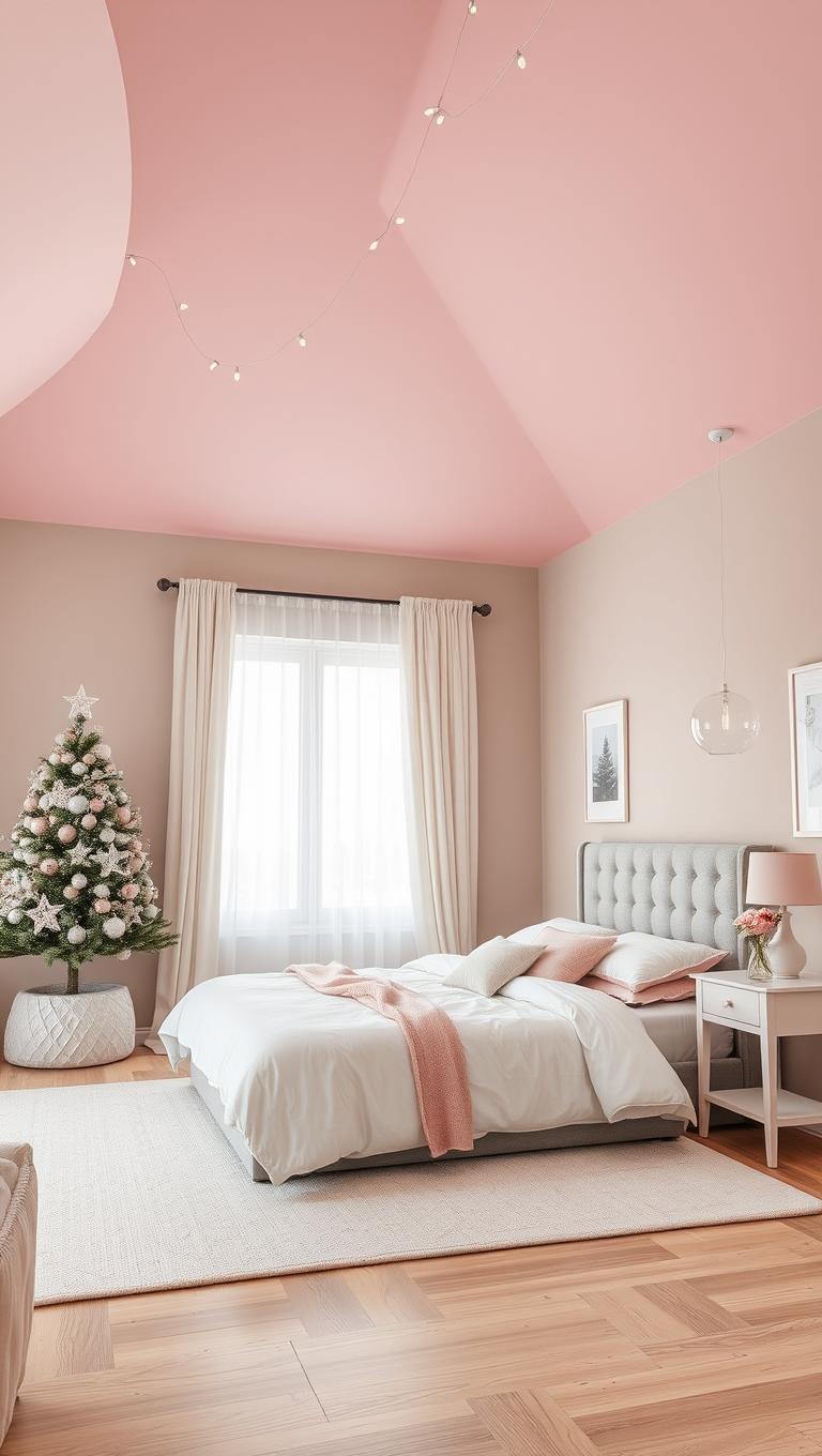23. Neutral Walls with a Pink Ceiling for Surprise
