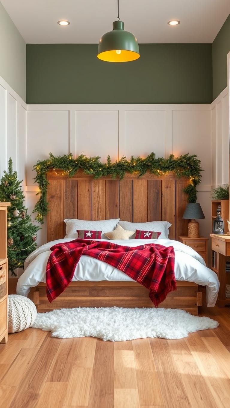 23. Reclaimed Wood Headboard with Evergreen