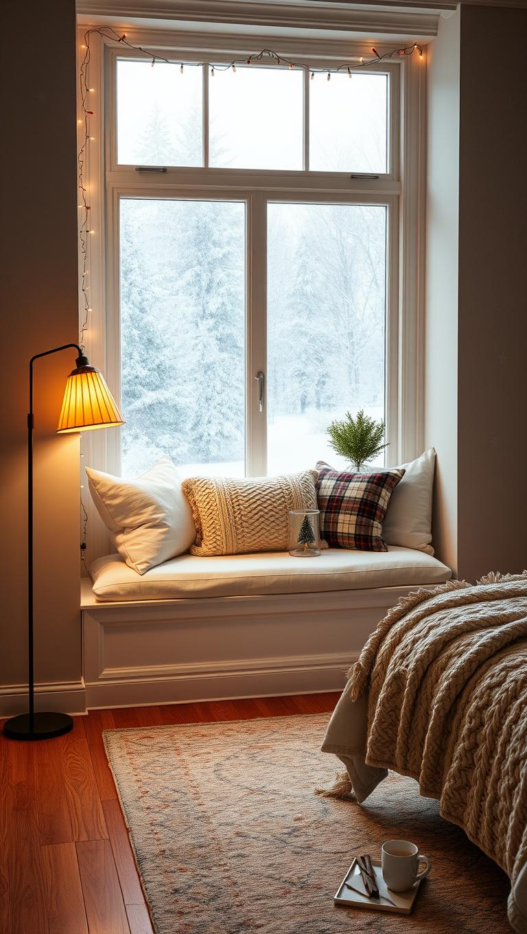 26. Cozy seating nook with a bench by the window