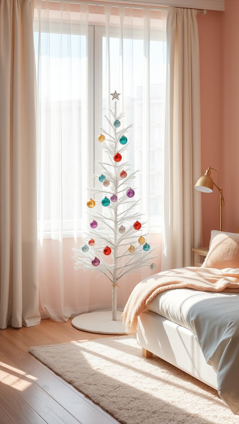 27. Colorful jewel tone ornaments in pastel tree