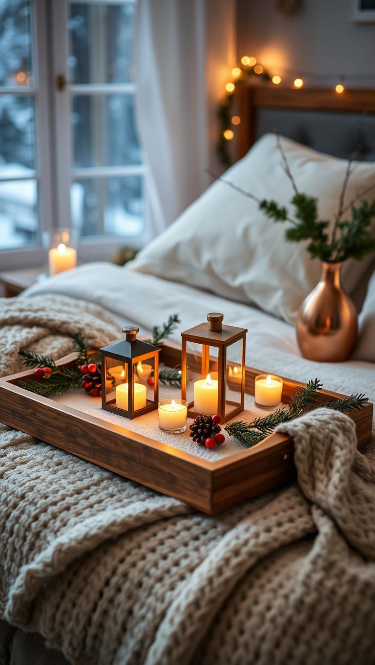 27. Maple wood tray with tea light lanterns