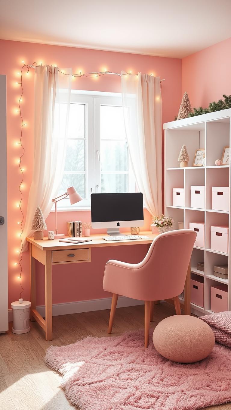 27. Soft Pink Desk Area for Work and Study