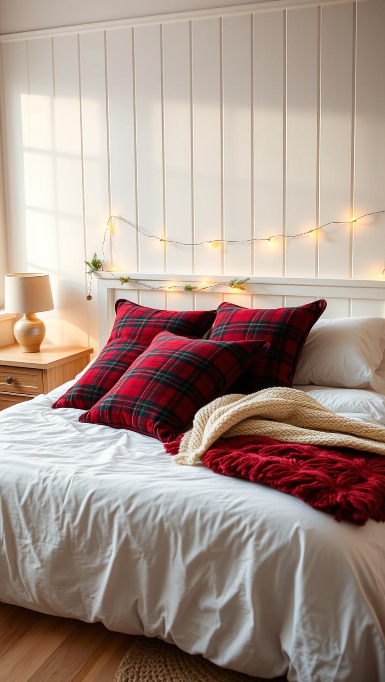 28. Velvet red plaid cushions