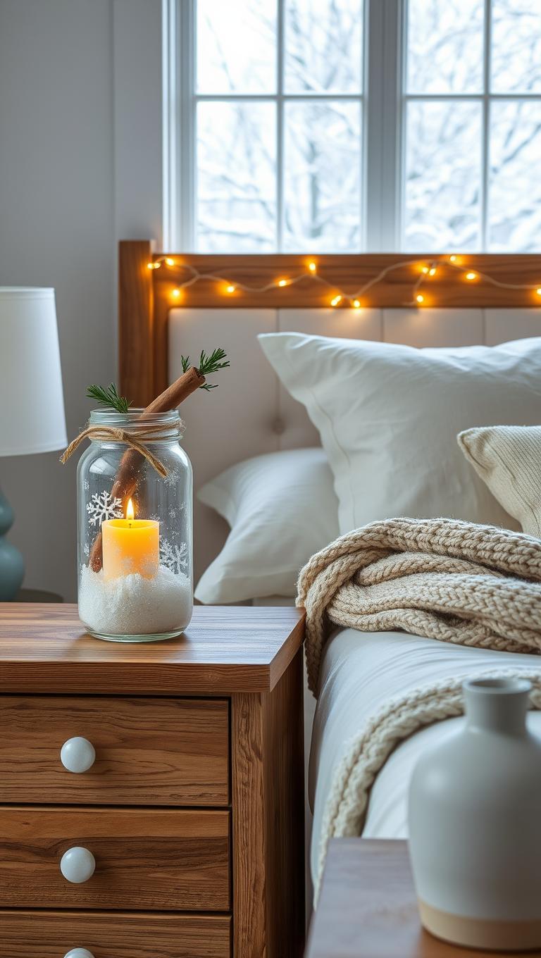 3. Mason jar snow lanterns for nightstands