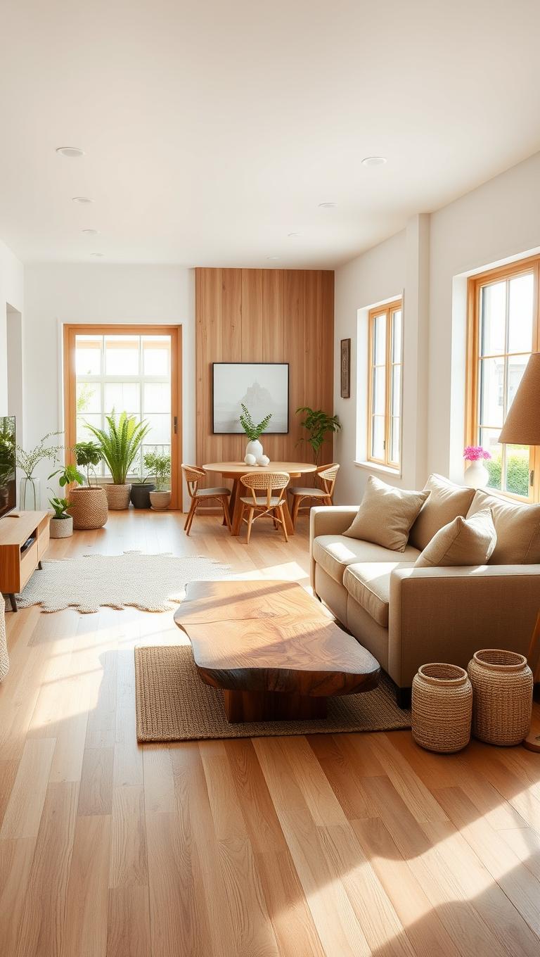 3. Natural Wood Finishes Across Floors and Furniture