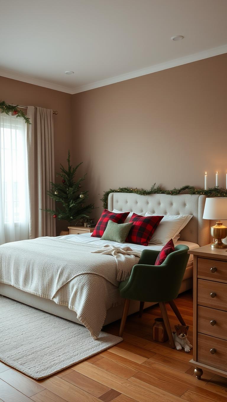 3. Neutral base with festive pops of red and green