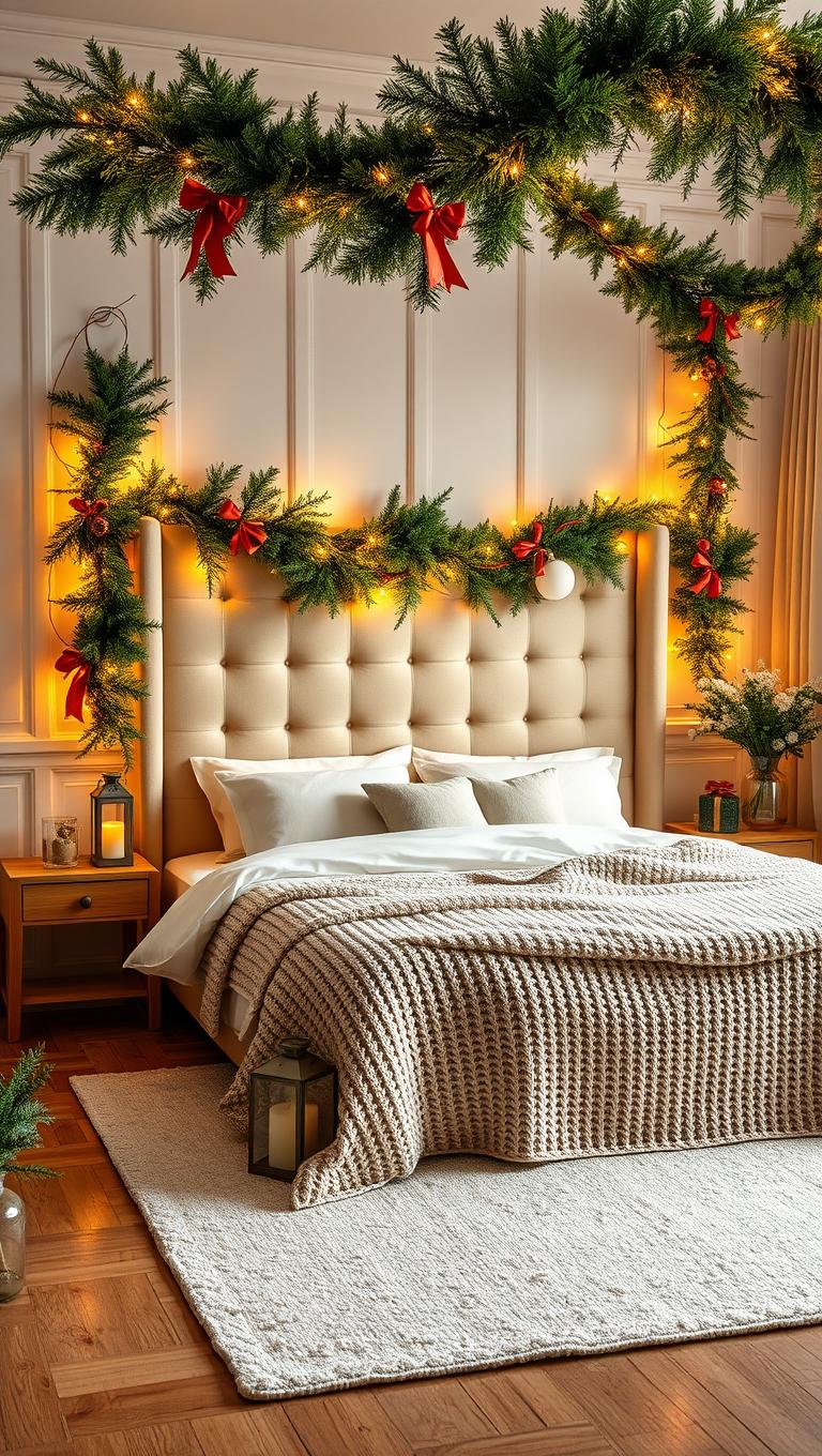 30. Greenery Garlands Across Headboard