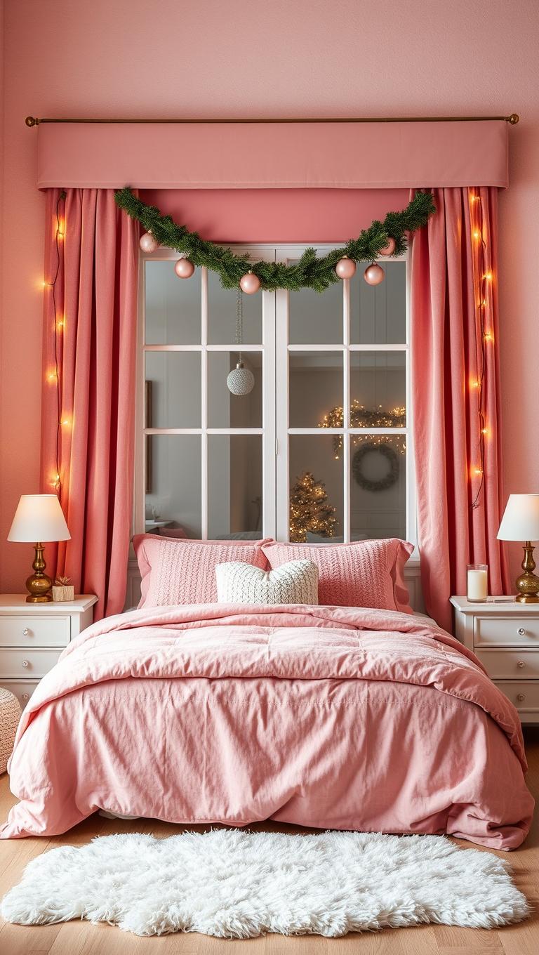32. Textured Curtains and Pink Valance