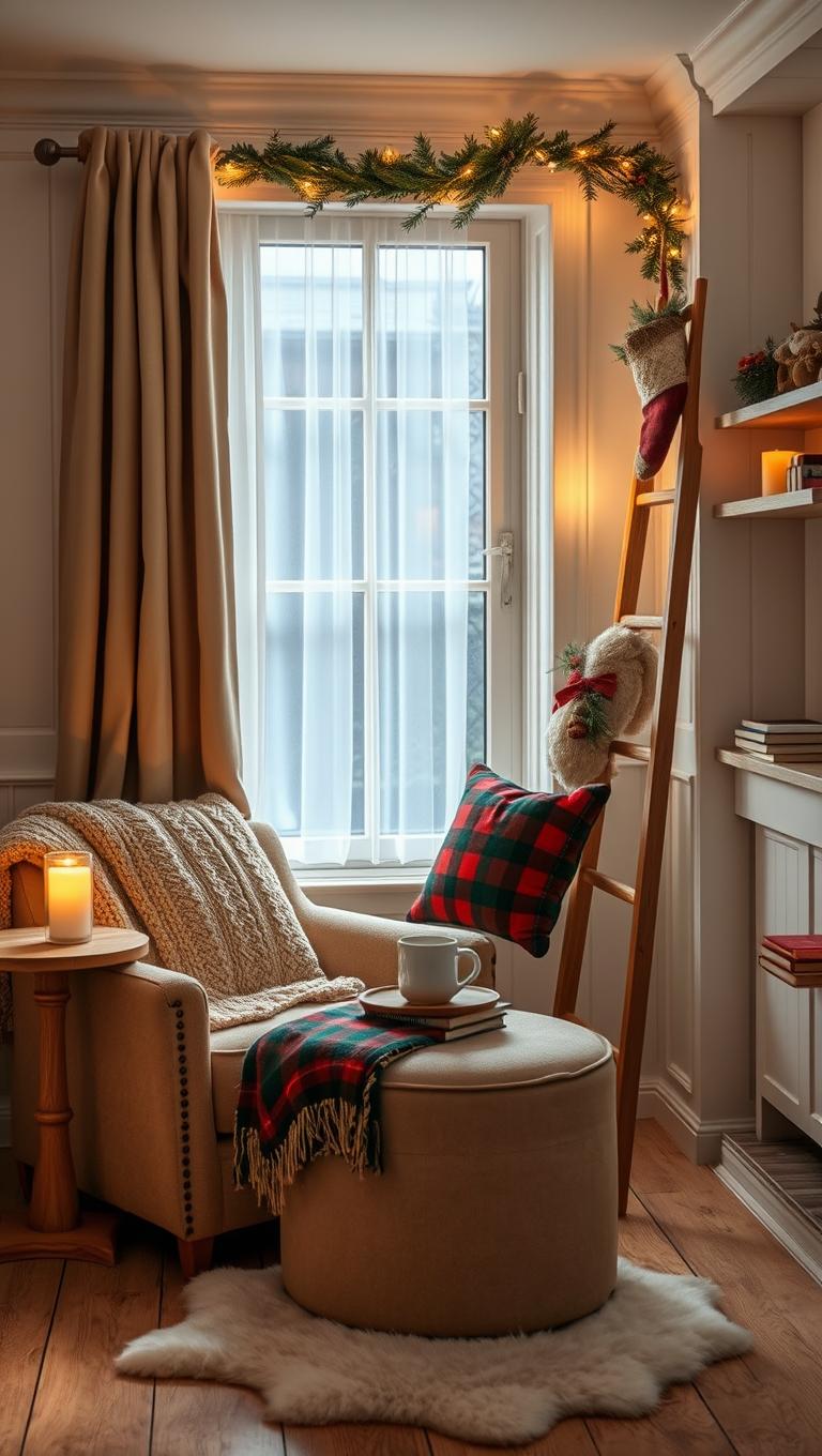 34. Cozy Reading Nook with Christmas Textiles