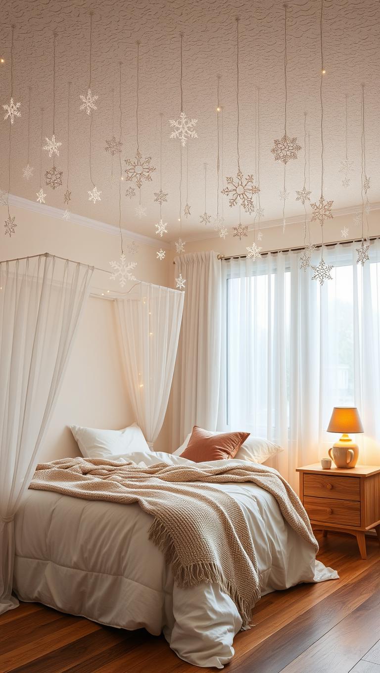 36. Cardstock snowflakes on the ceiling