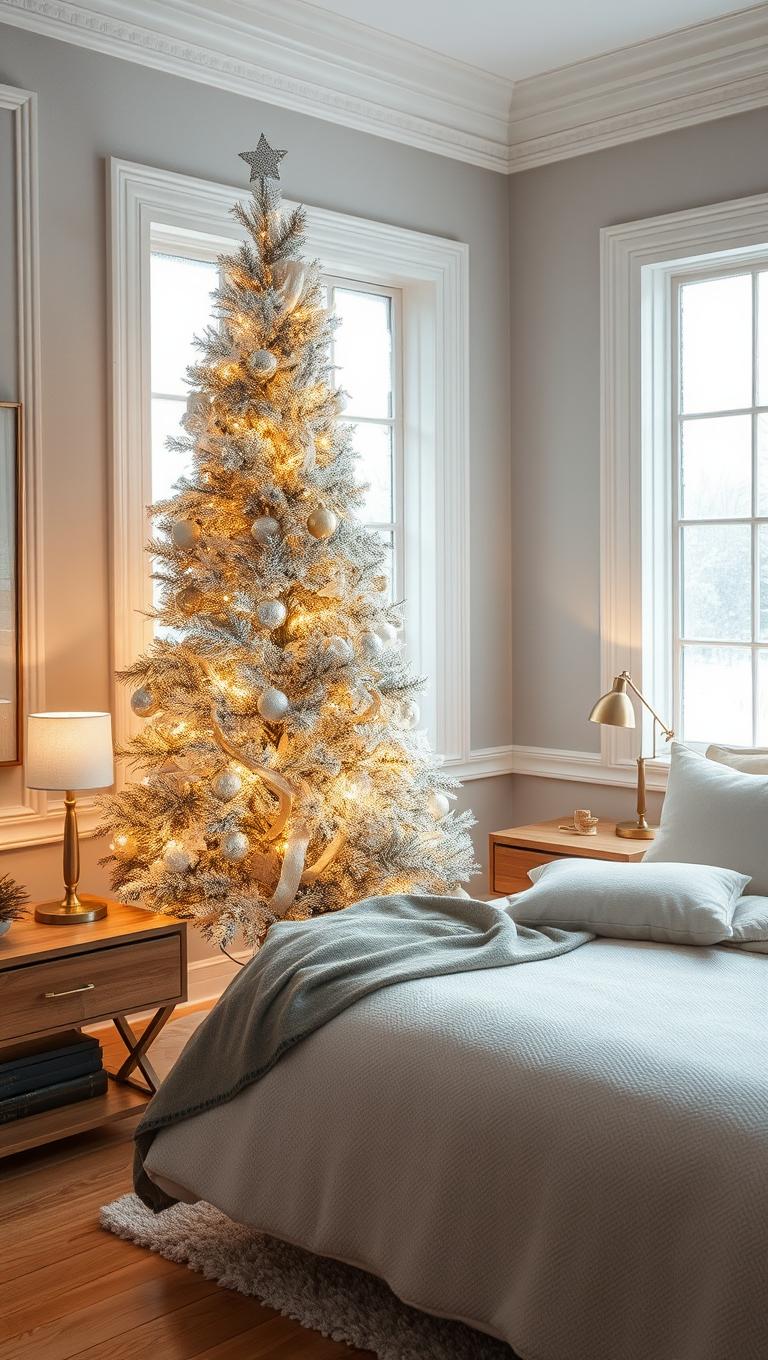 36. Metallic tinsel tree with soft glow