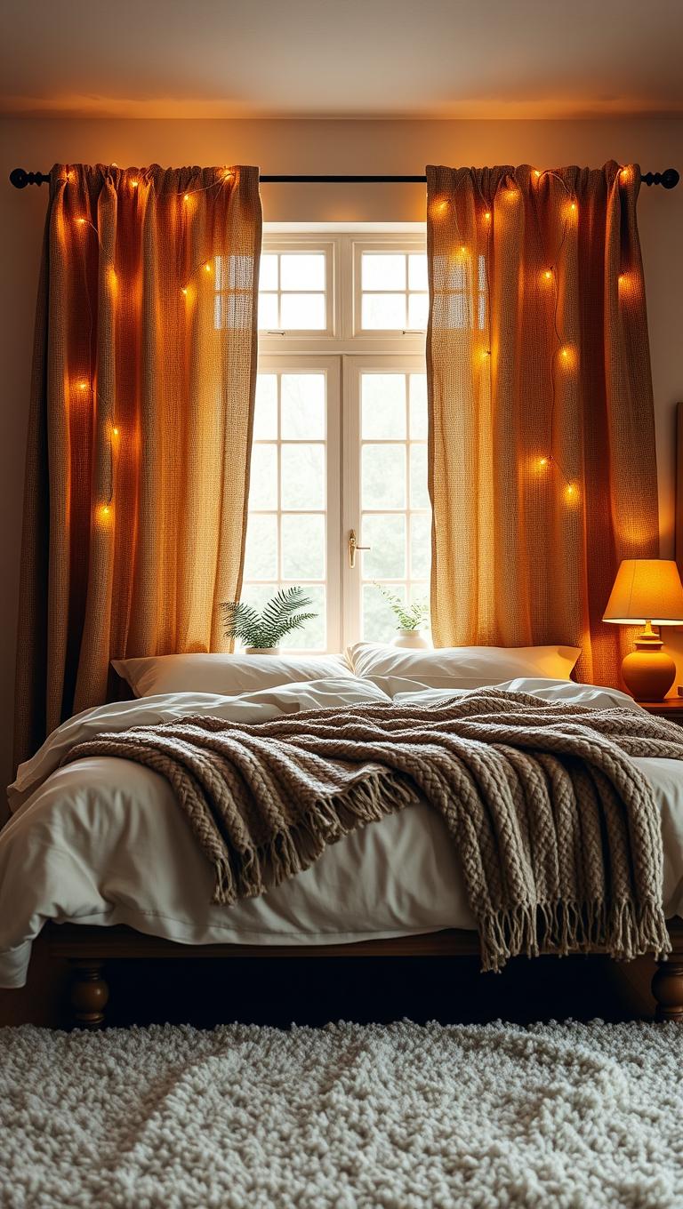 38. Burlap curtains with twinkle lights