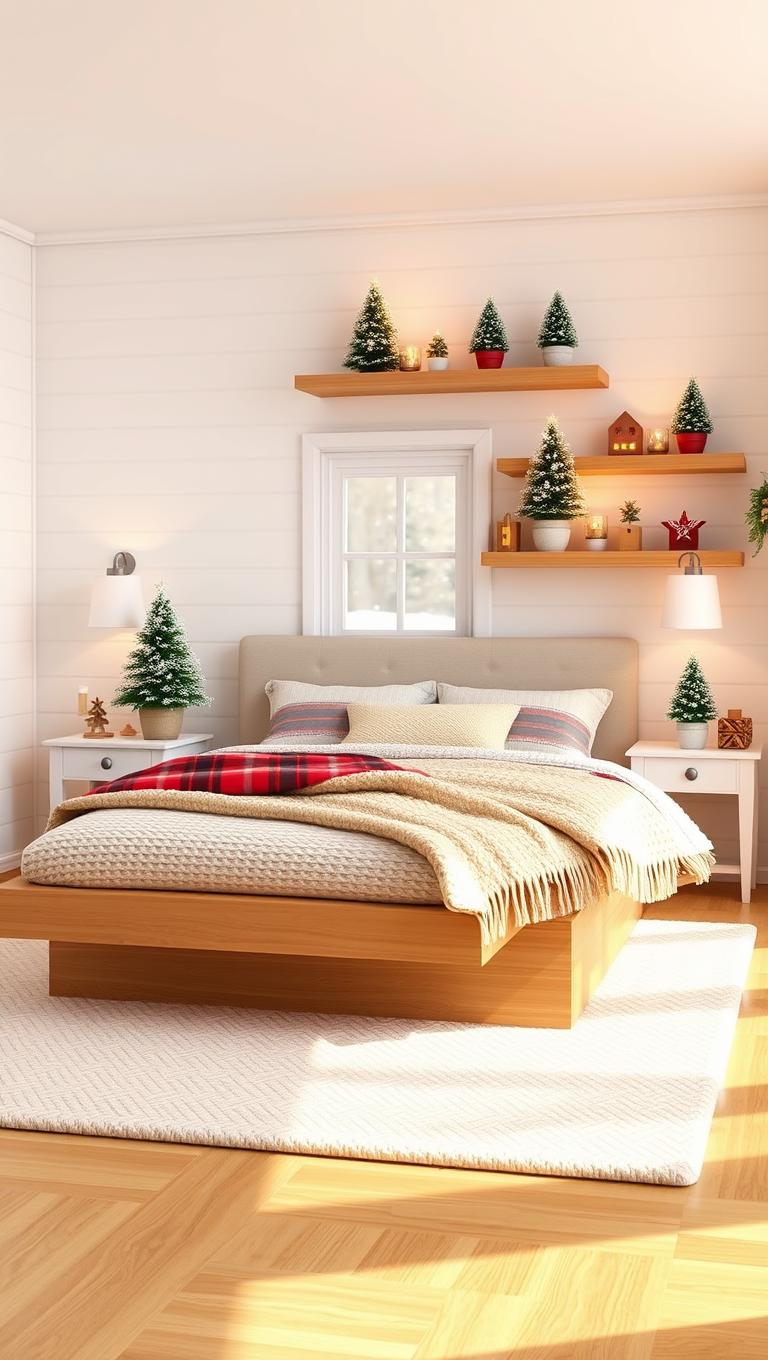 5. Floating Shelves with Mini Trees