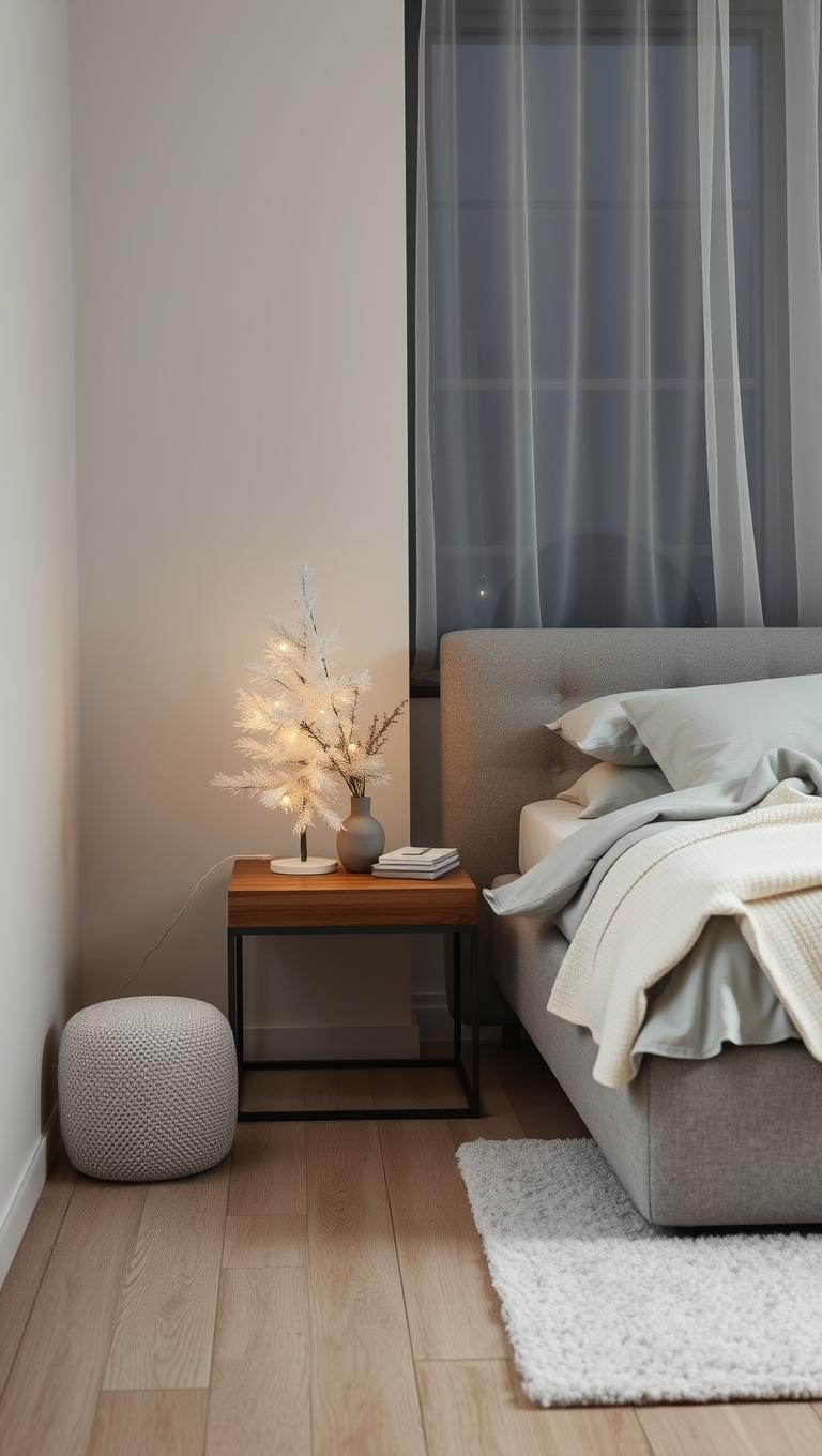 7. Minimal white frosted tree on nightstand