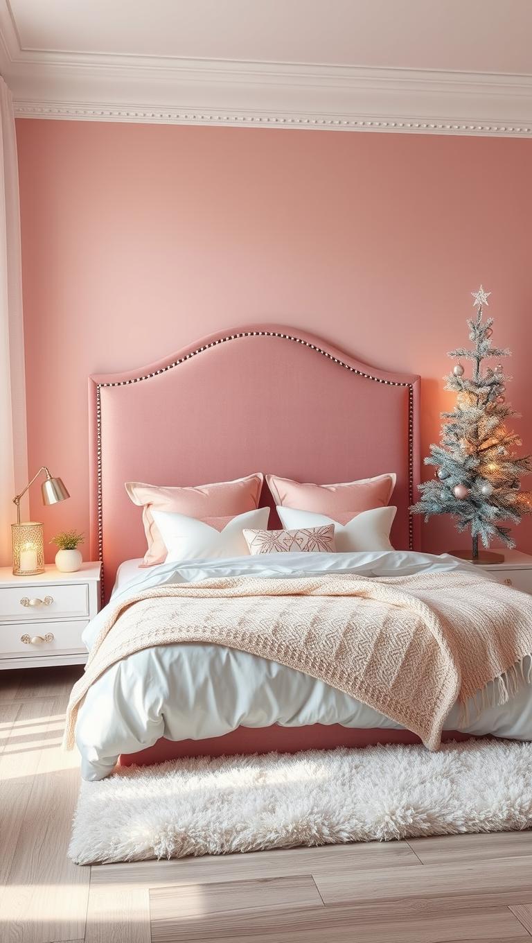 7. Pink Velvet Headboard with Silver Nailhead Trim