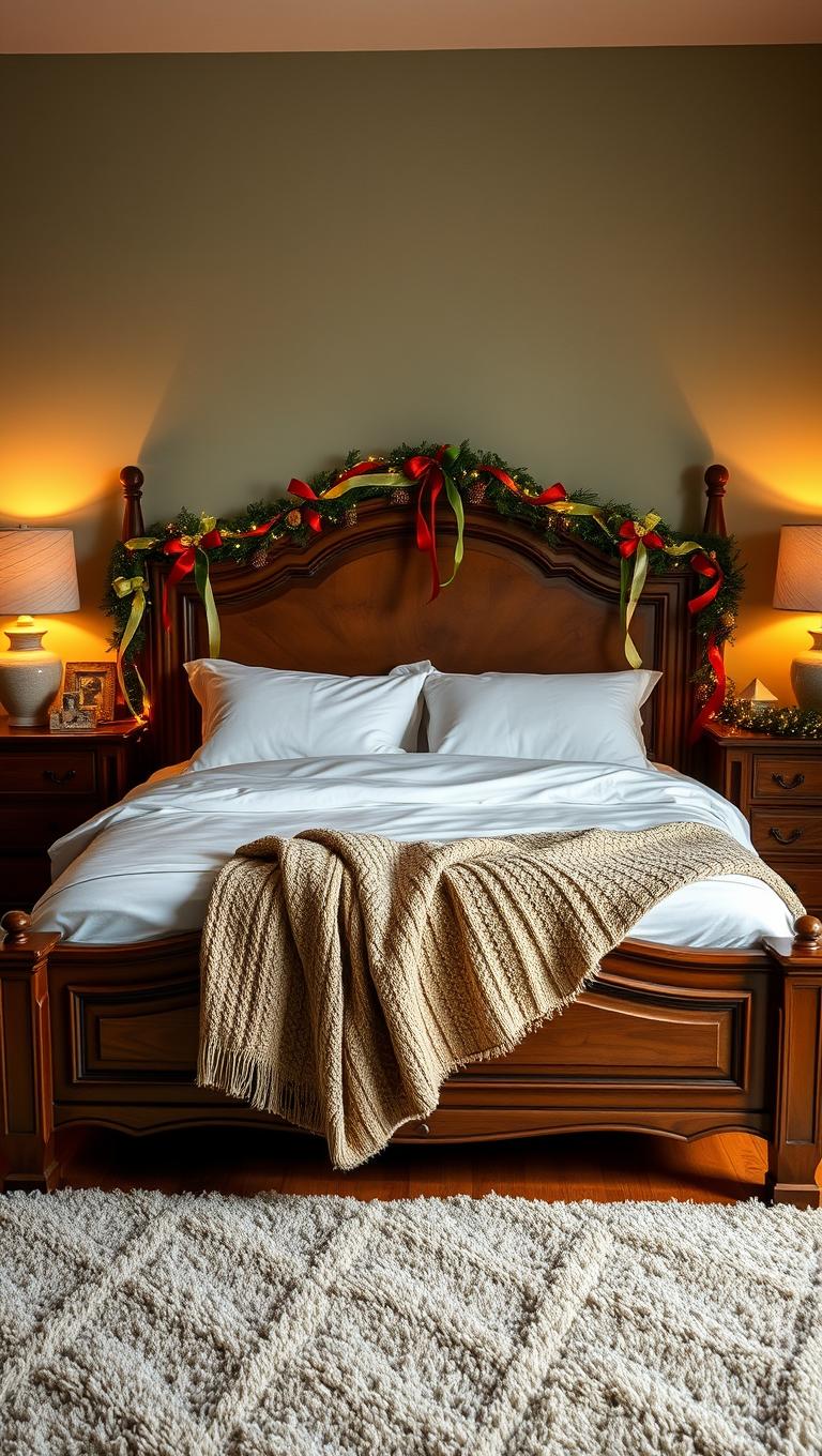 7. Ribbon garland along the bed frame
