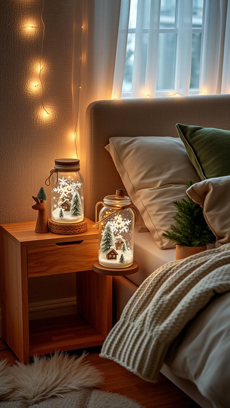 9. Snow globe night light jars