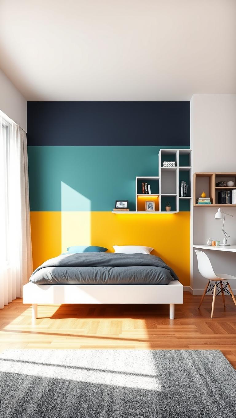 10. Color block walls with smart shelving