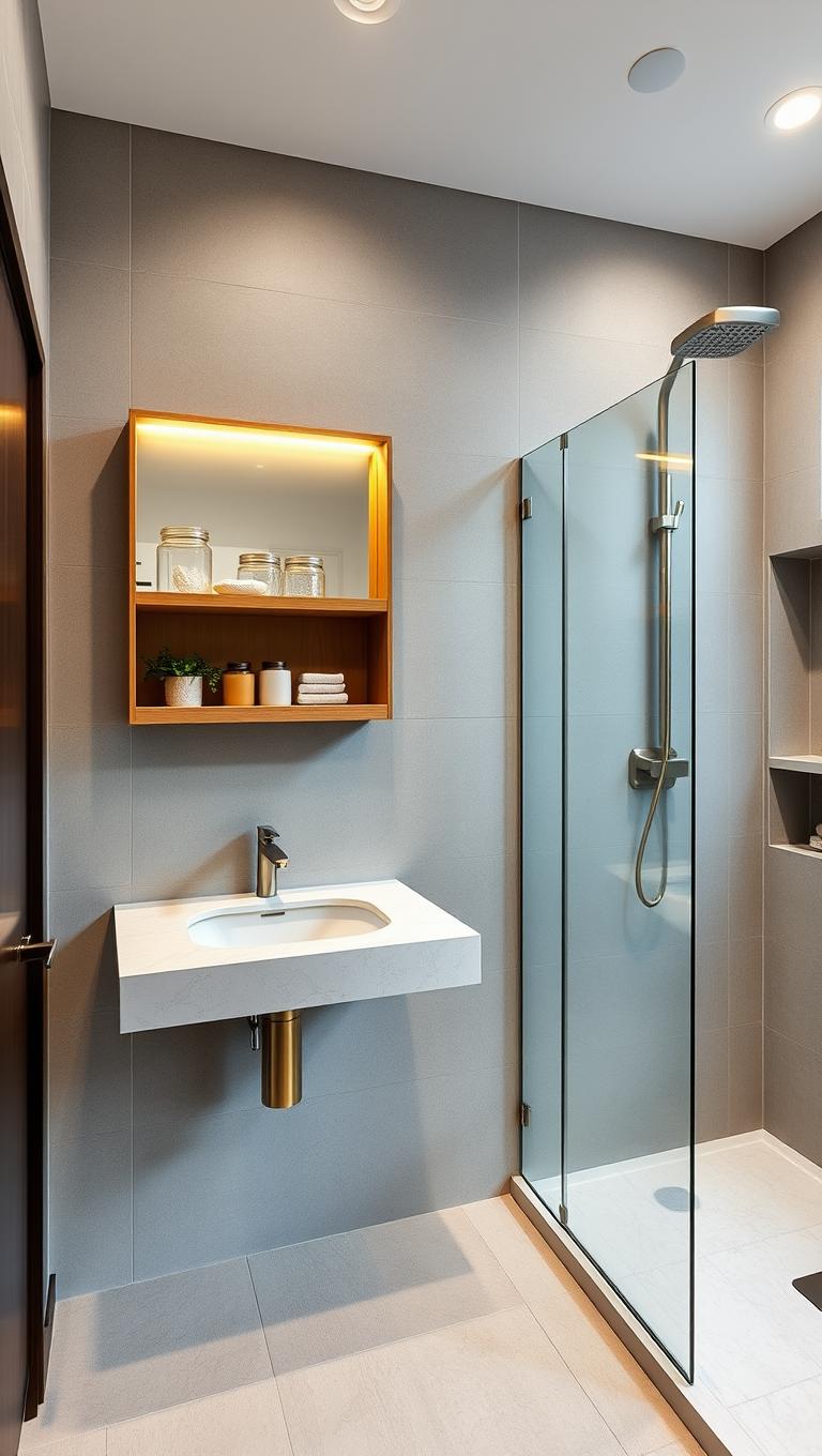 12. Open shelving instead of bulky medicine cabinets
