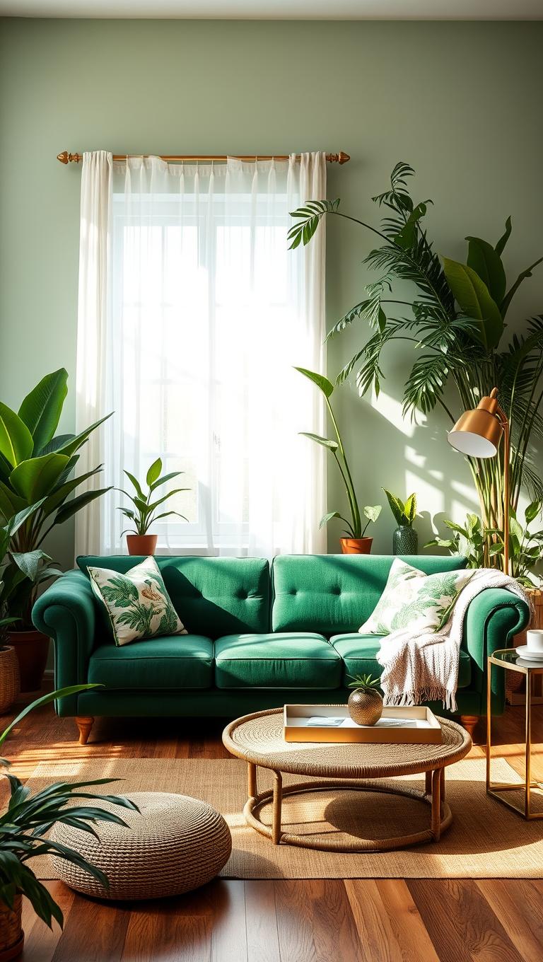 16. Botanical Green Sofa for Fresh Vibe
