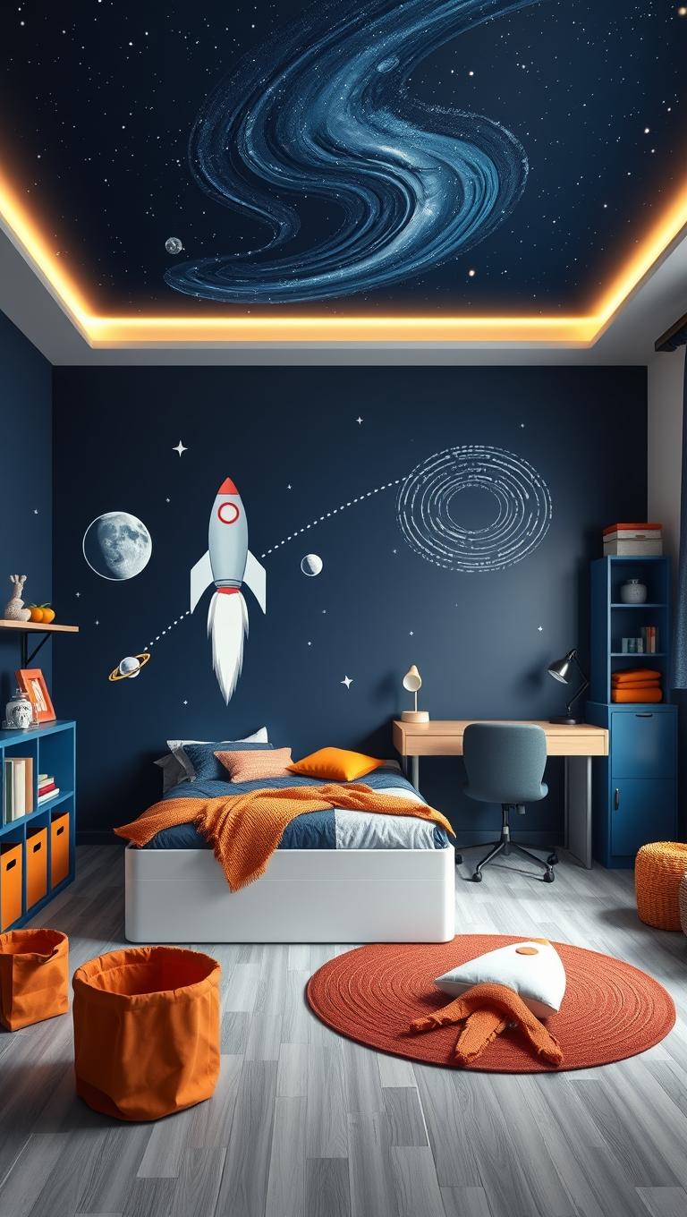 16. Space rocket and galaxy wall decals