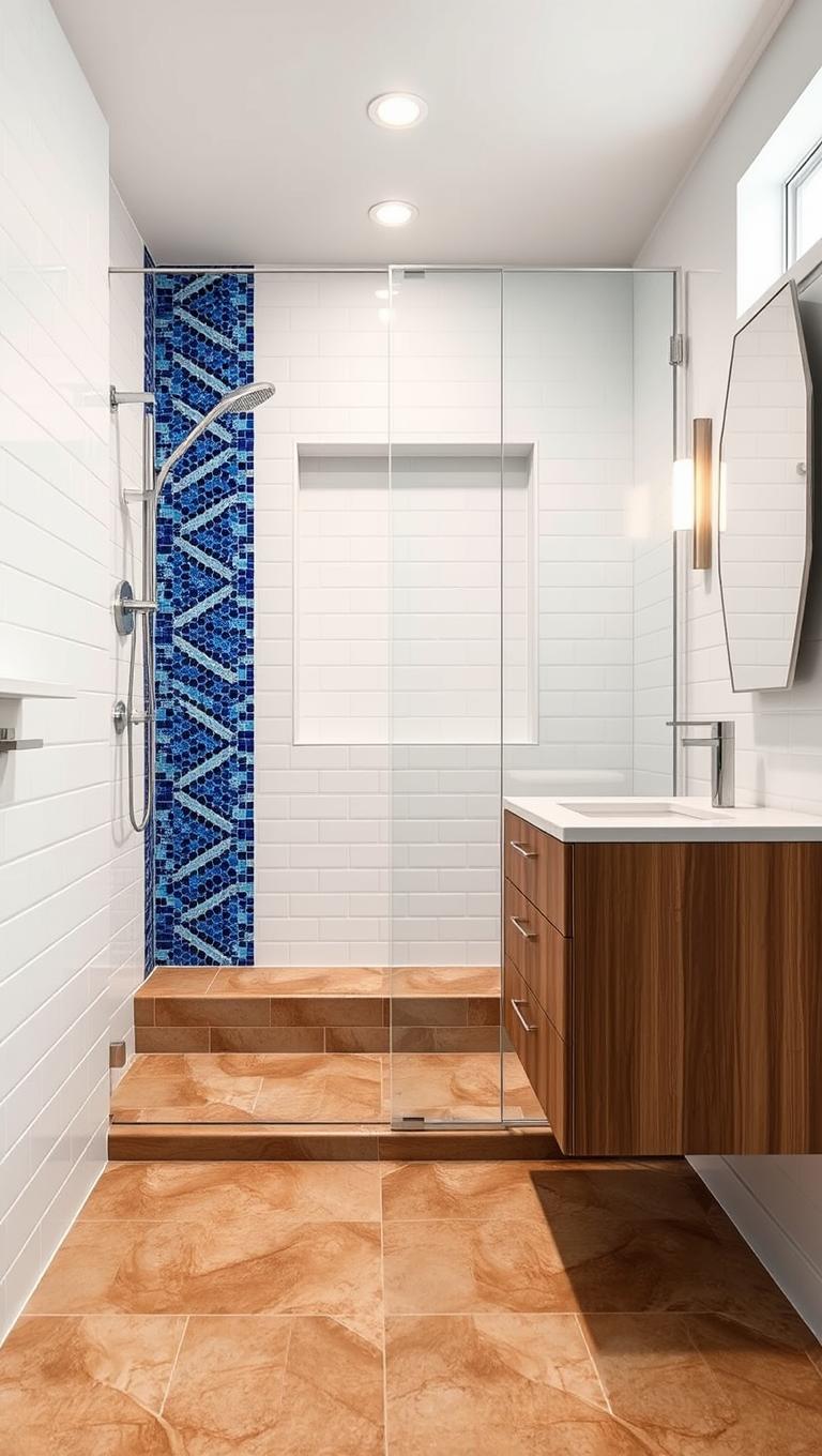 17. Bold Accent Tile Wall in a Shower Niche