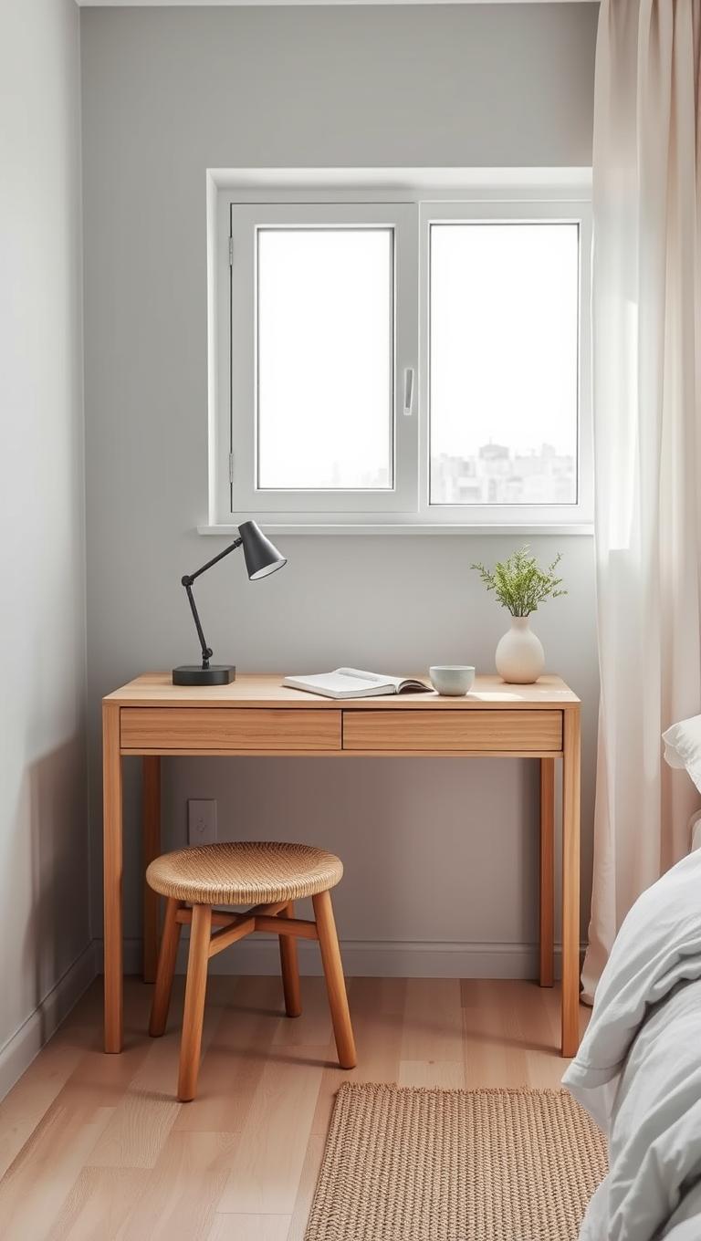 17. Under window console desk with stool