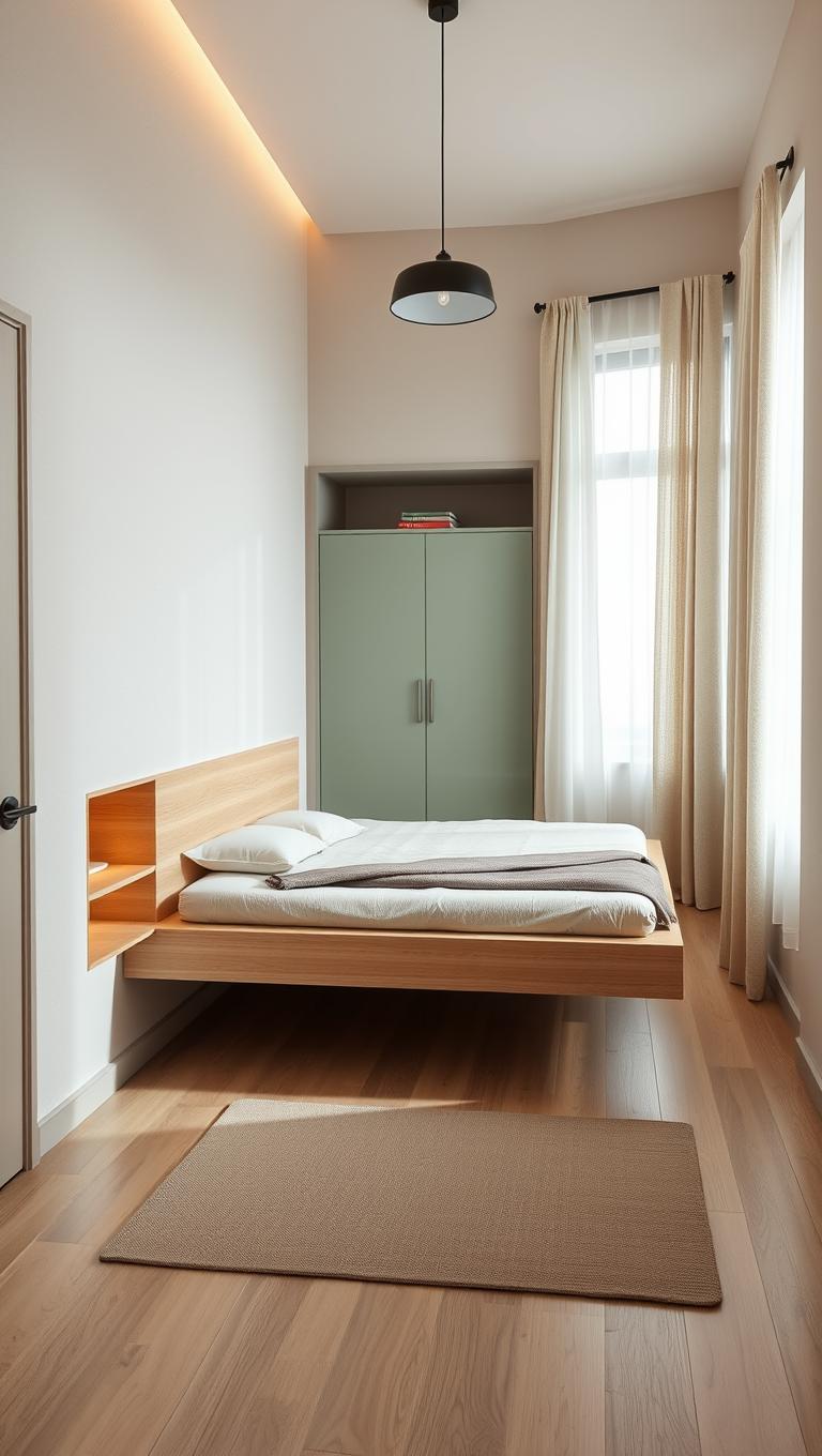 19. Floating bed with integrated nightstands