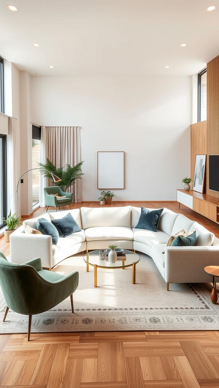 2. Sectional Sofa with Floating Layout for Social Zones