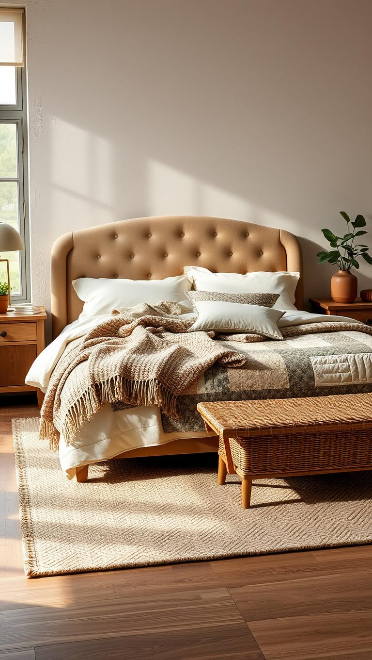 21. Textured Bedding and Throws Showcasing Craft