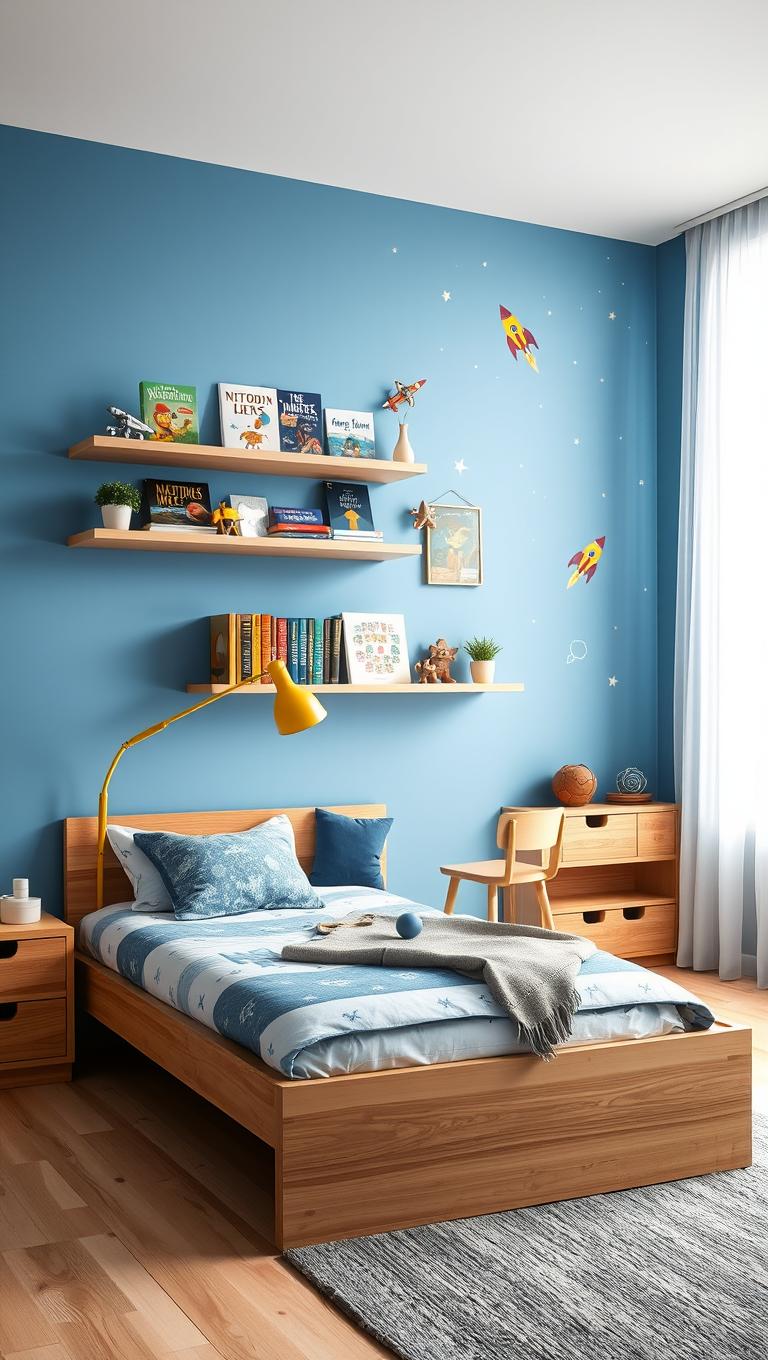 23. Floating shelves with books