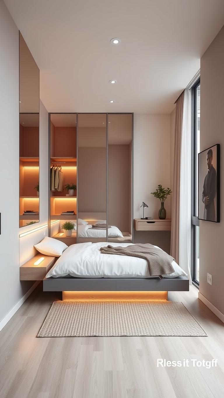 24. Wardrobe with mirrored fronts for space perception