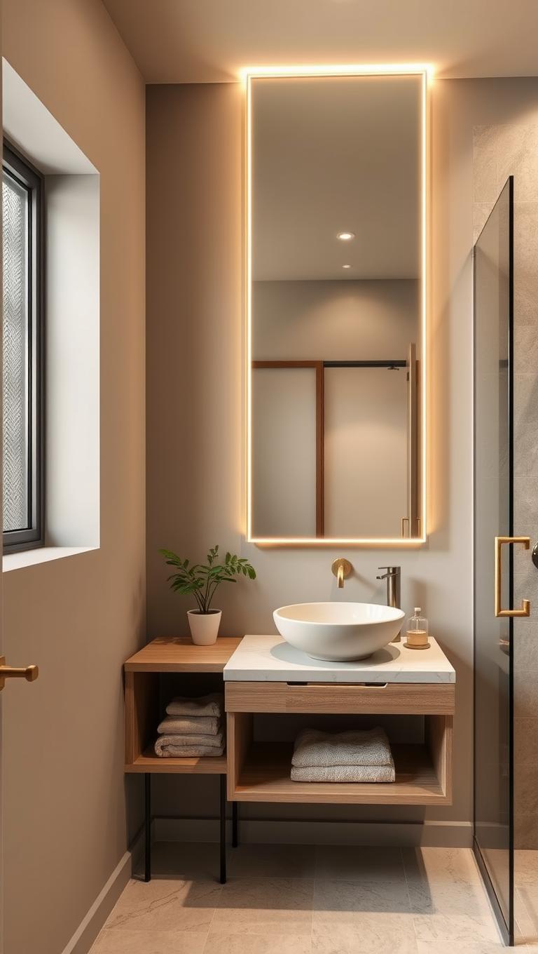 27. Mirror with built in lighting and storage