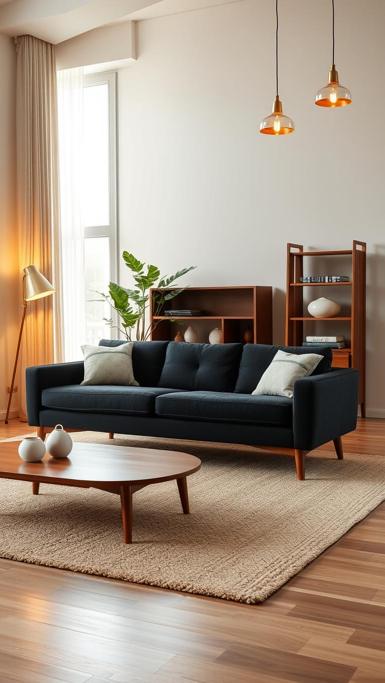 3. Mid Century Modern Sofa with Warm Wood Feet