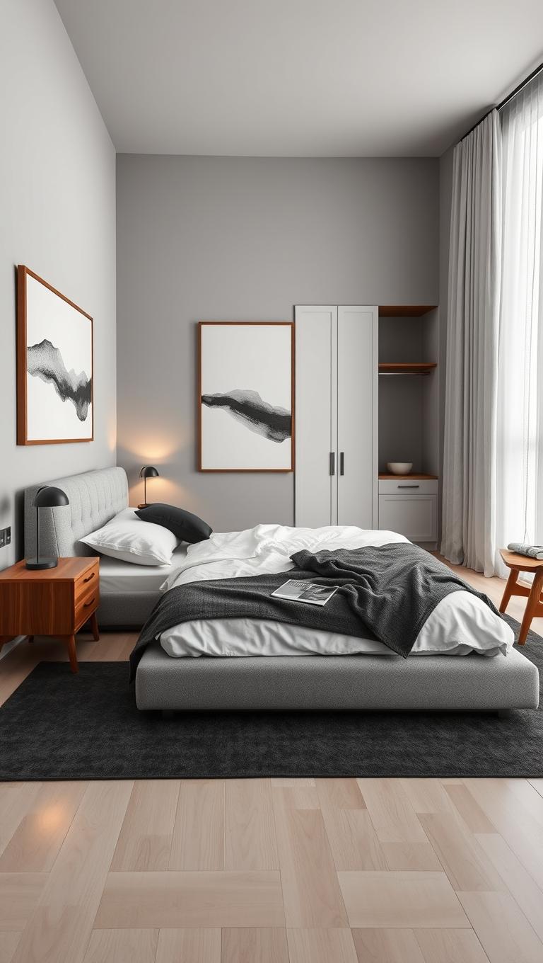 3. Minimalist Monochrome with Warm Wood Accents
