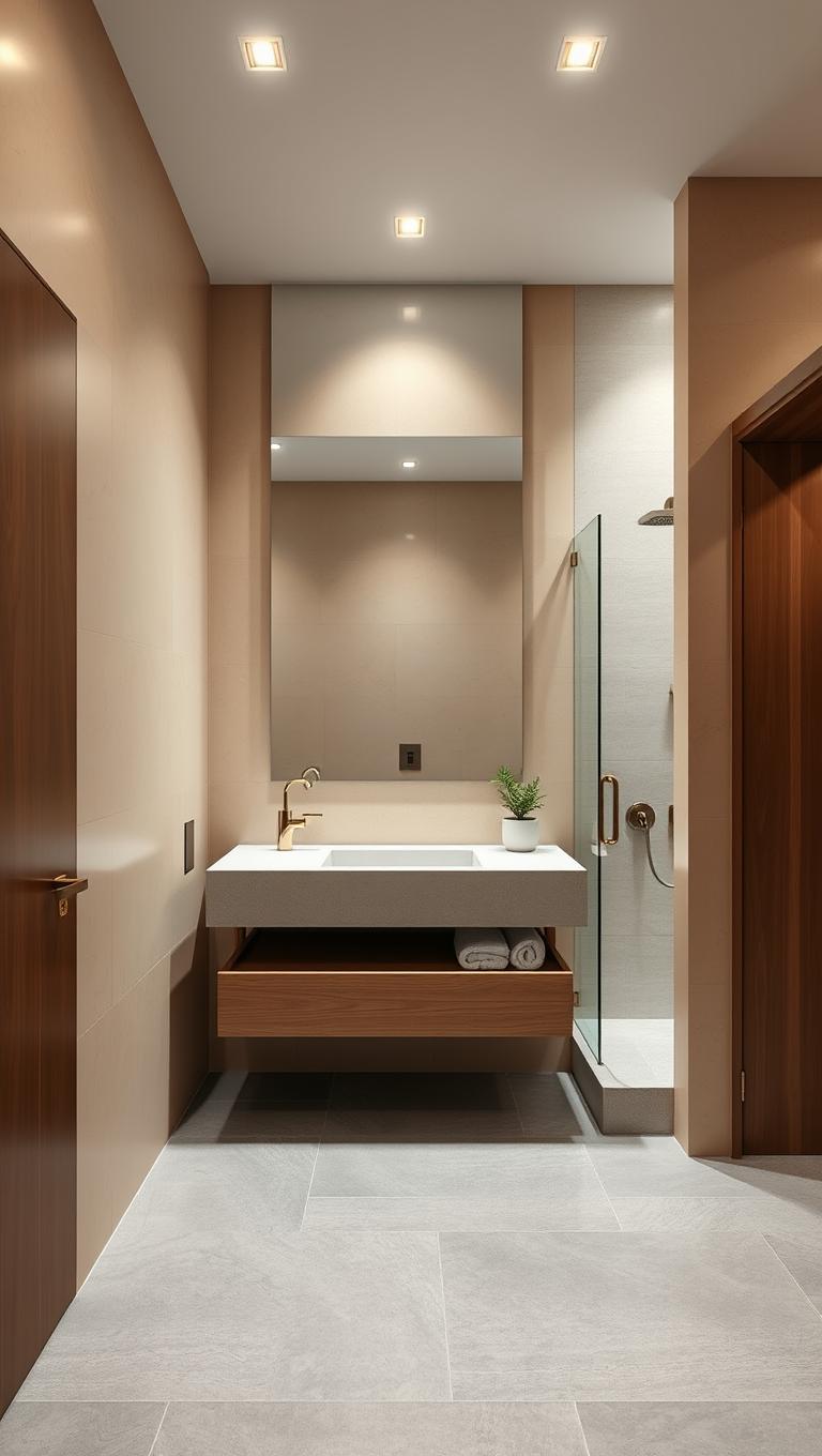 32. Floating vanity with hidden drawers