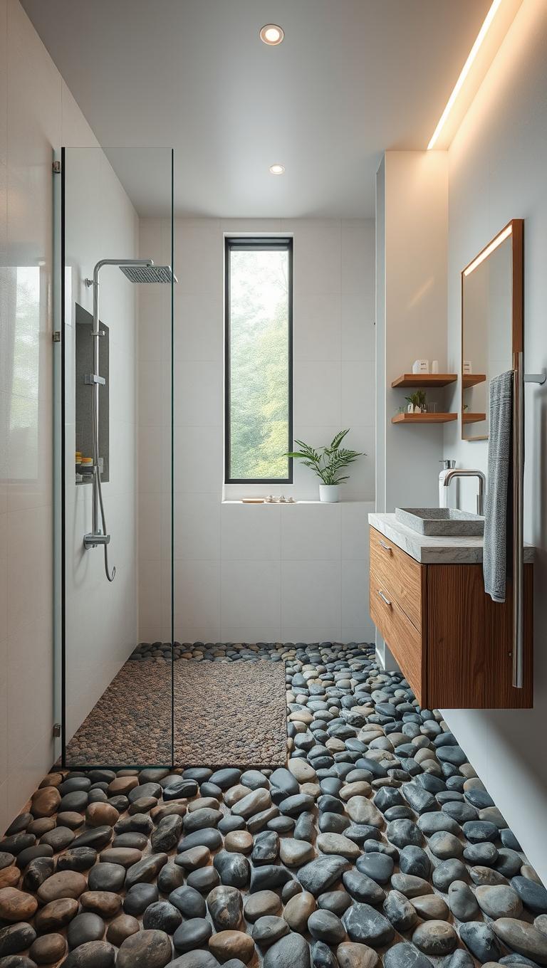 34. Spa inspired pebble flooring in shower