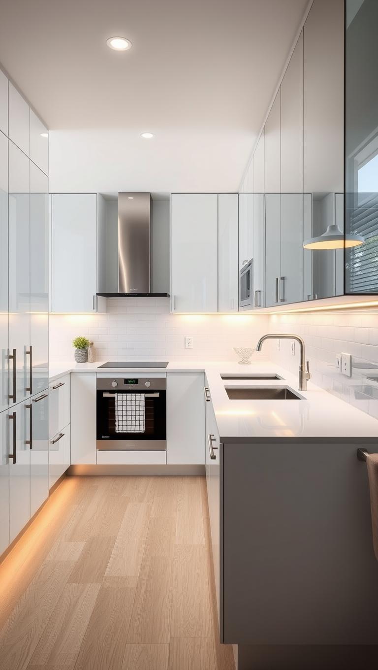 38. Reflective Glass Front Cabinets